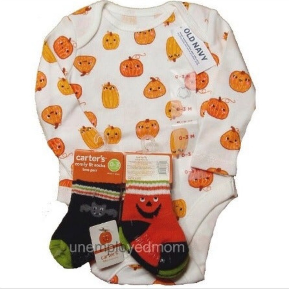 Halloween Bodysuit Socks Baby Boy Pumpkin Top Romper Creeper Shirt